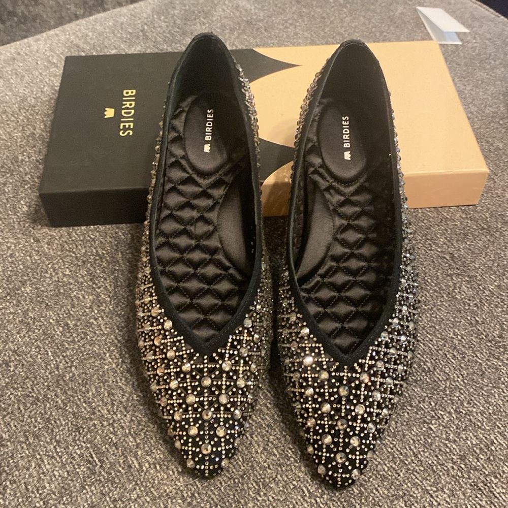 Birdies “The Goldfinch” flat in Pewter Crystal Suede